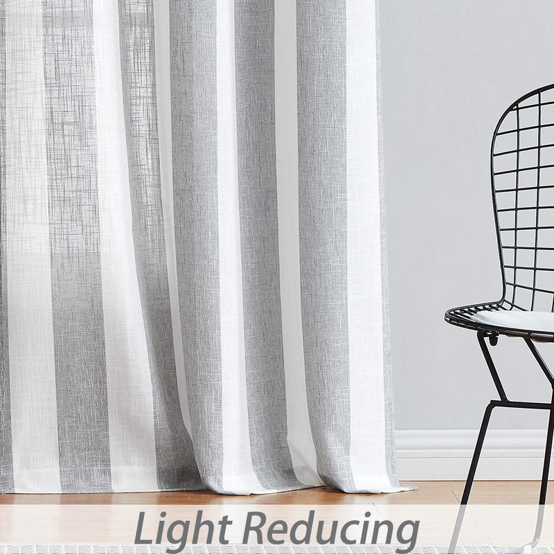 Central Park Gray White Stripe Farmhouse Curtains Semi-Sheer Rayon Blend Heavy Linen Texture Window Curtain Panel 6 Grommets Treatment for Living Room/Bedroom, Set of 2, 44" x 84" Each - Image 5